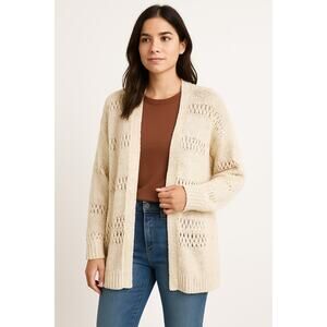 Oversized Open Knit Slouchy Cardigan Sweater Cream Boho Fall Layering